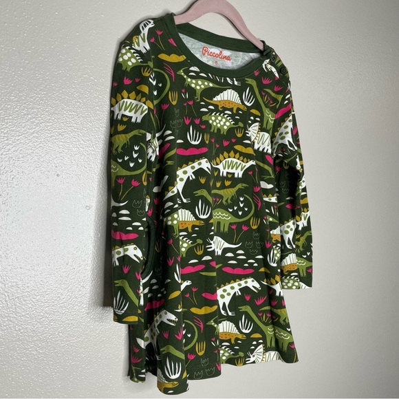 Piccolina Long Sleeve Dinosaur Print Cotton Dress, 6 - Picture 3 of 9